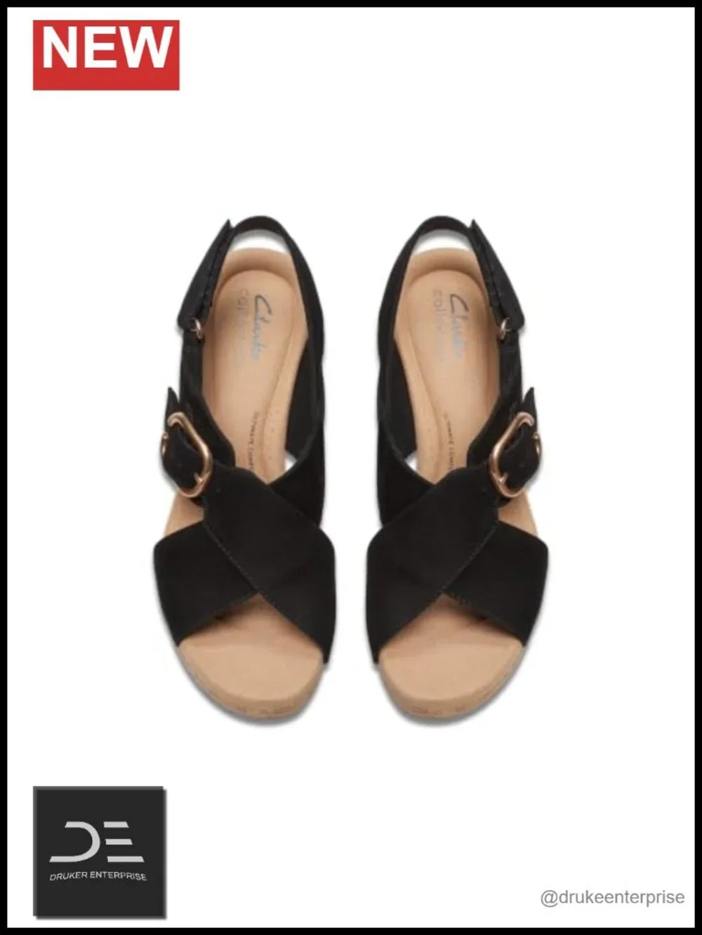 Clarks Wedge Sandals Women's Hook & Loop Leather Open Toe Slingback 3 Inch Heel